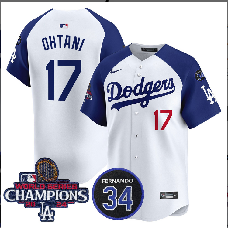 Men MLB Los Angeles Dodgers #17 Ohtani white 2024 World Series Champions Patch Limited Jersey style 2